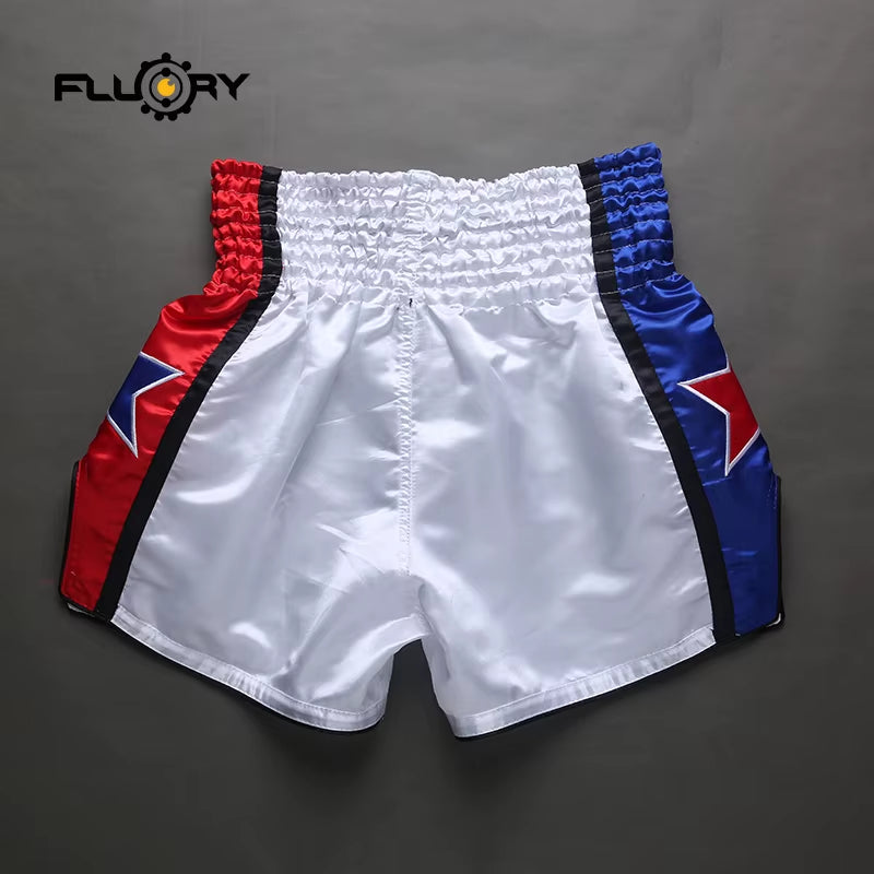 Fluory Boxing Short Muay Thai Fightwear Blue and Red Star Custom Muay Thai Shorts